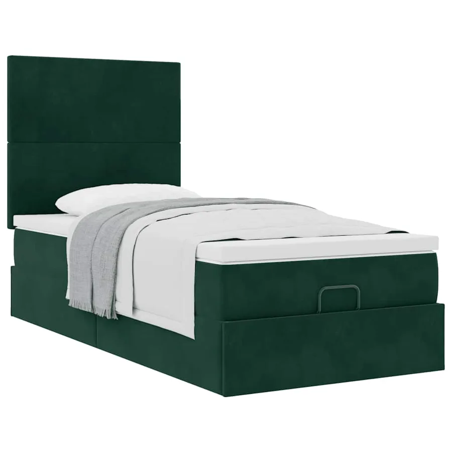Cadre de lit ottoman avec matelas vert foncé 90x200 cm velours - 5