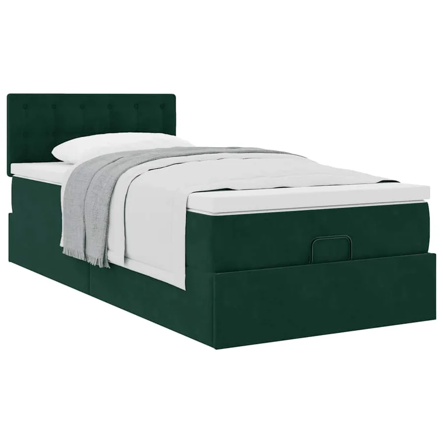 Cadre de lit ottoman avec matelas vert foncé 90x200 cm velours - 5