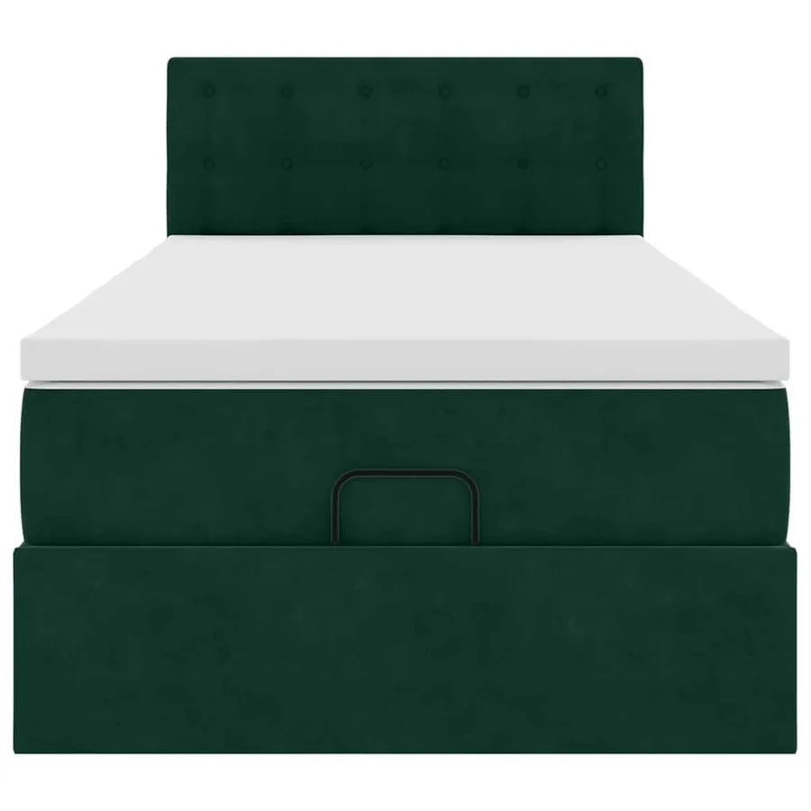 Cadre de lit ottoman avec matelas vert foncé 90x200 cm velours - 7