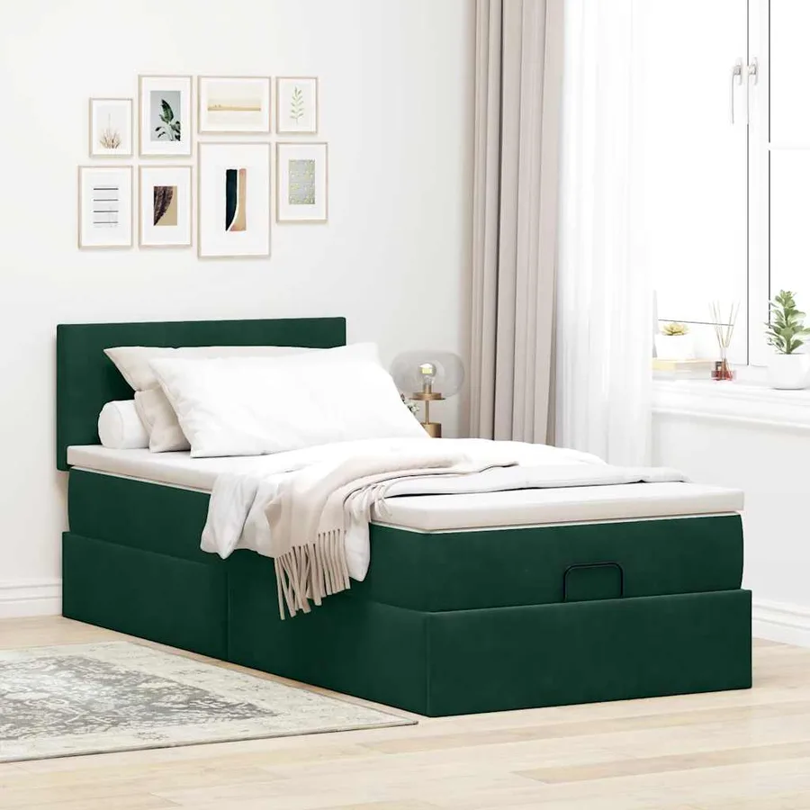 Lit ottoman avec matelas et LED Vert foncé 90x200cm velours - 4