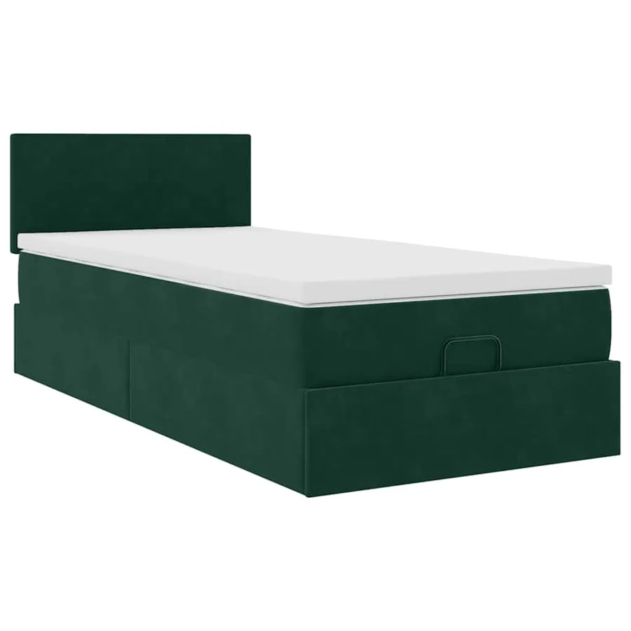 Lit ottoman avec matelas et LED Vert foncé 90x200cm velours - 7