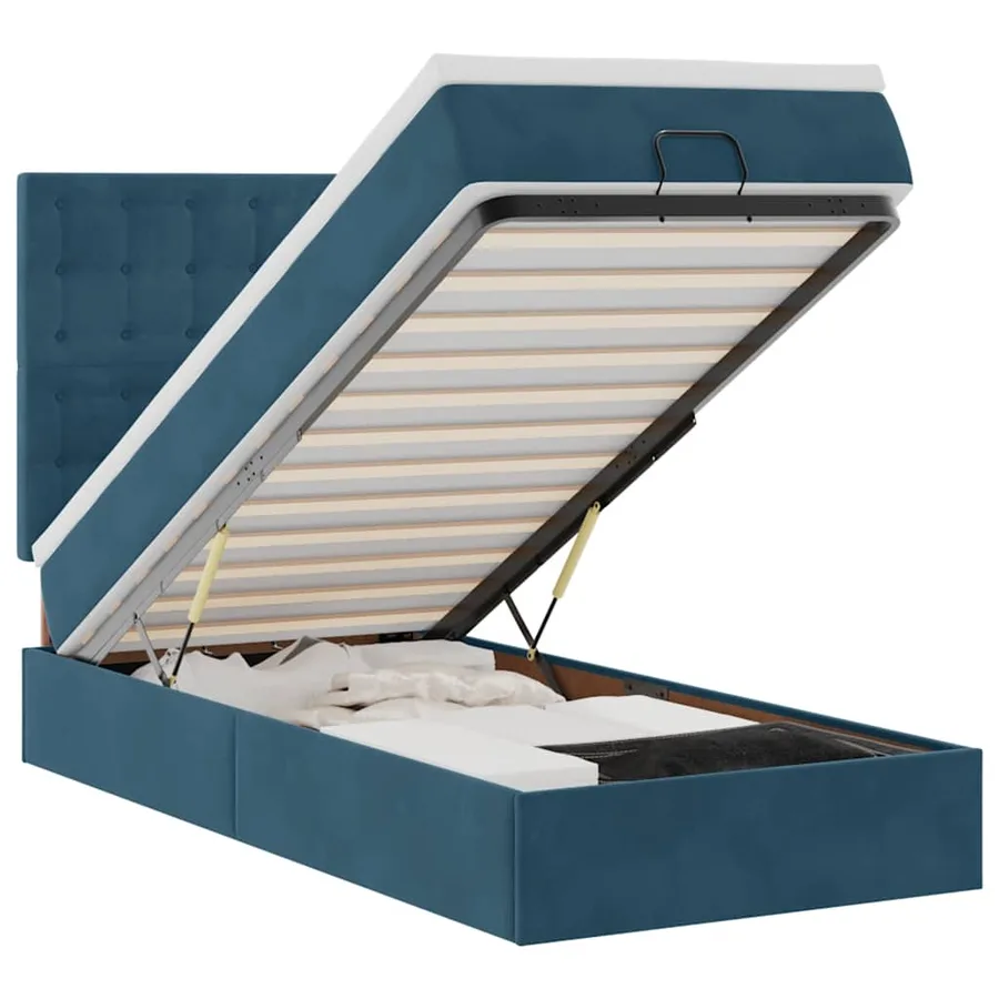Cadre de lit ottoman avec matelas bleu foncé 100x200 cm velours - 2