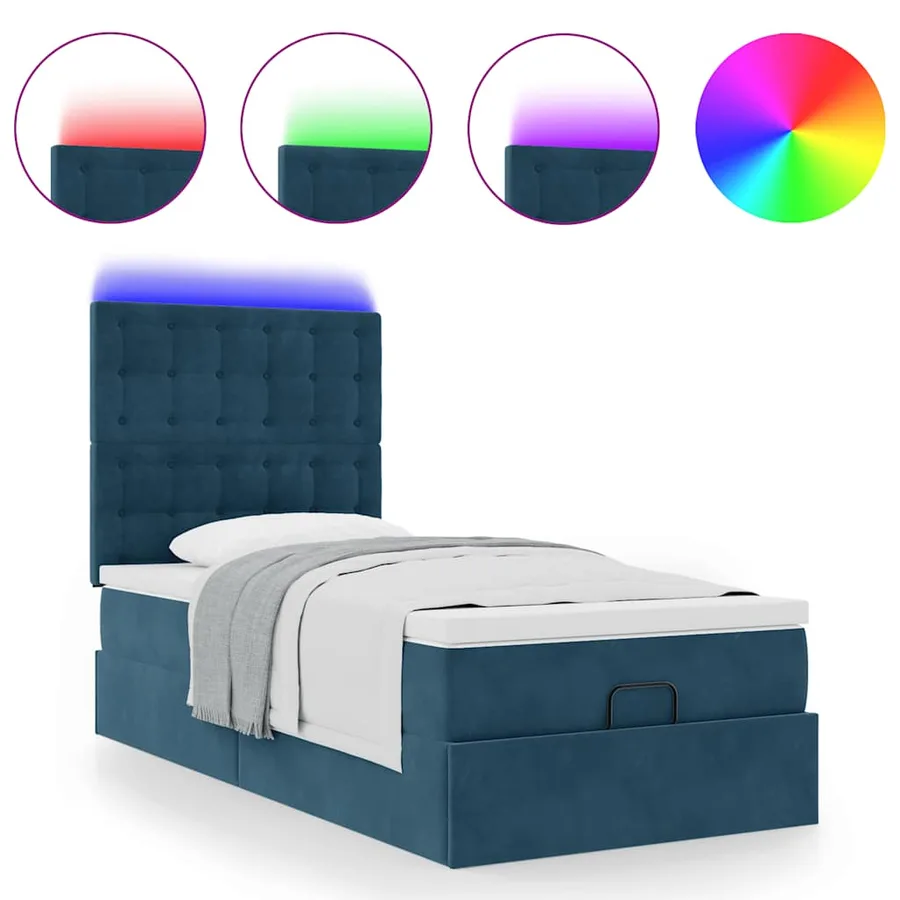 Cadre de lit ottoman avec matelas bleu foncé 100x200 cm velours - 5