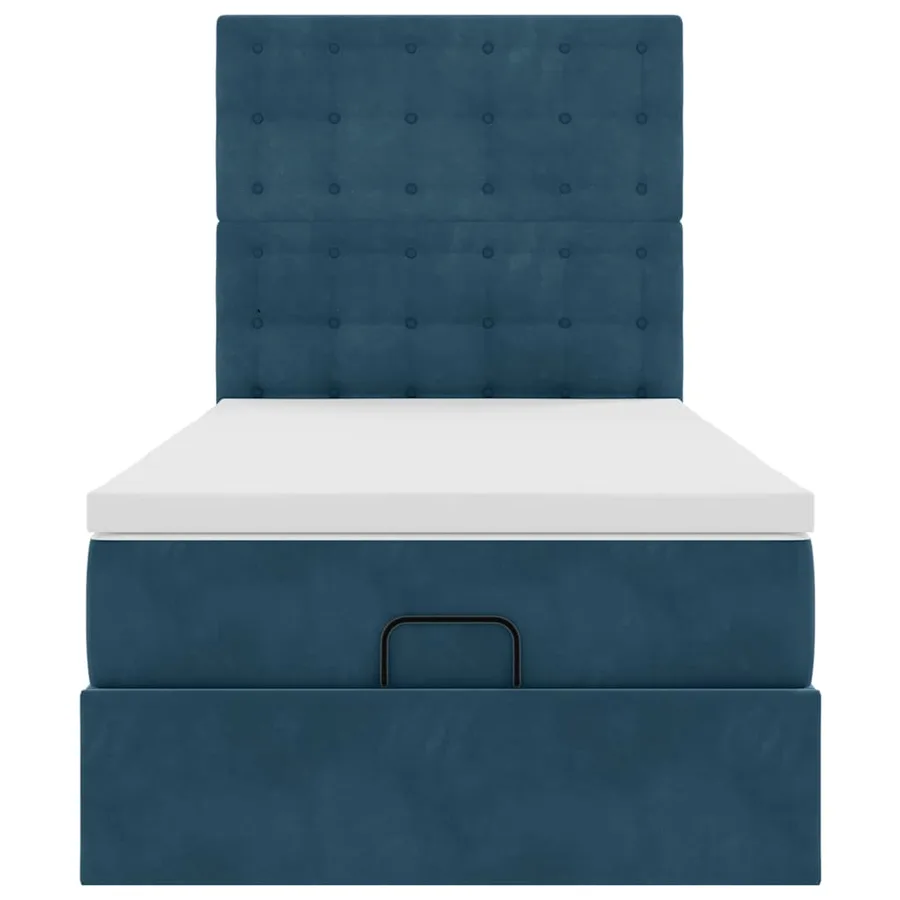 Cadre de lit ottoman avec matelas bleu foncé 100x200 cm velours - 8