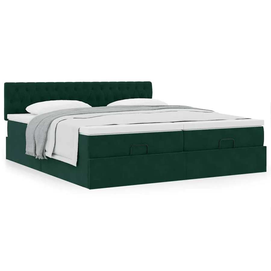 Cadre de lit ottoman avec matelas vert foncé 180x200cm velours - 4