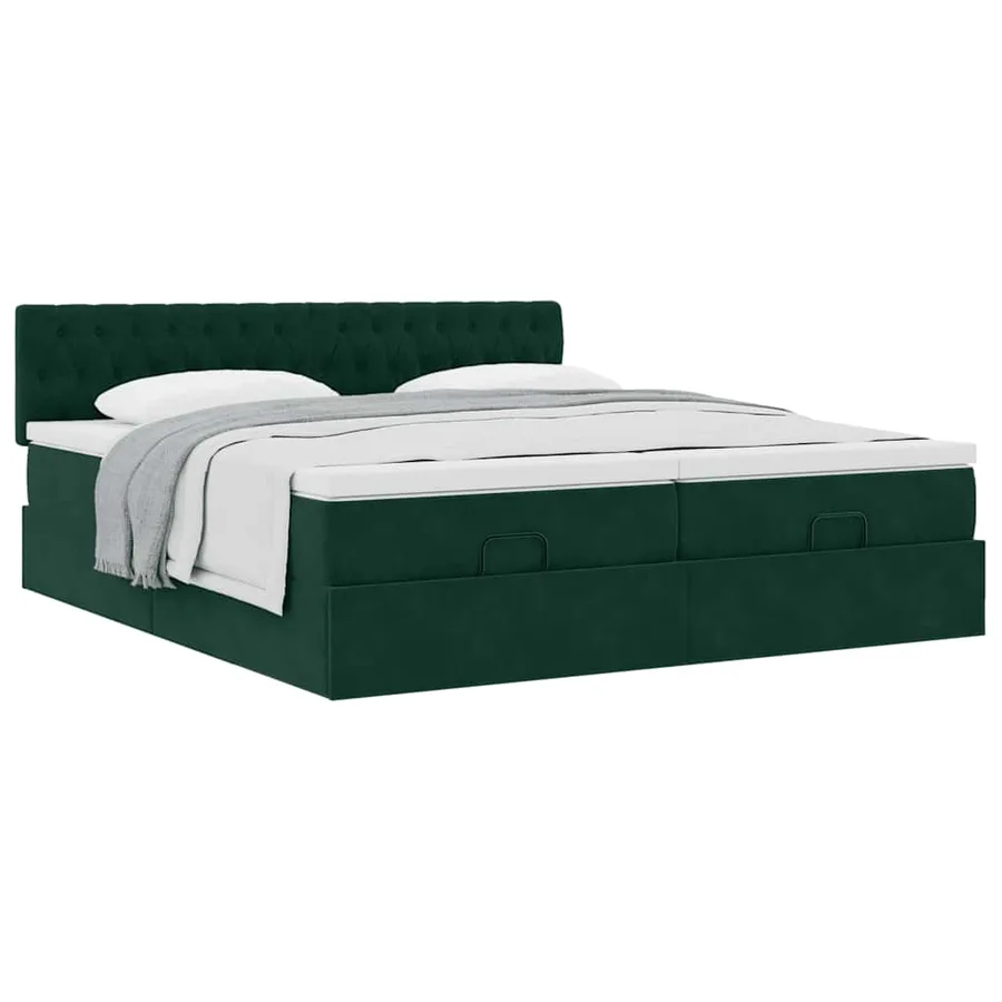Cadre de lit ottoman avec matelas vert foncé 180x200cm velours - 5