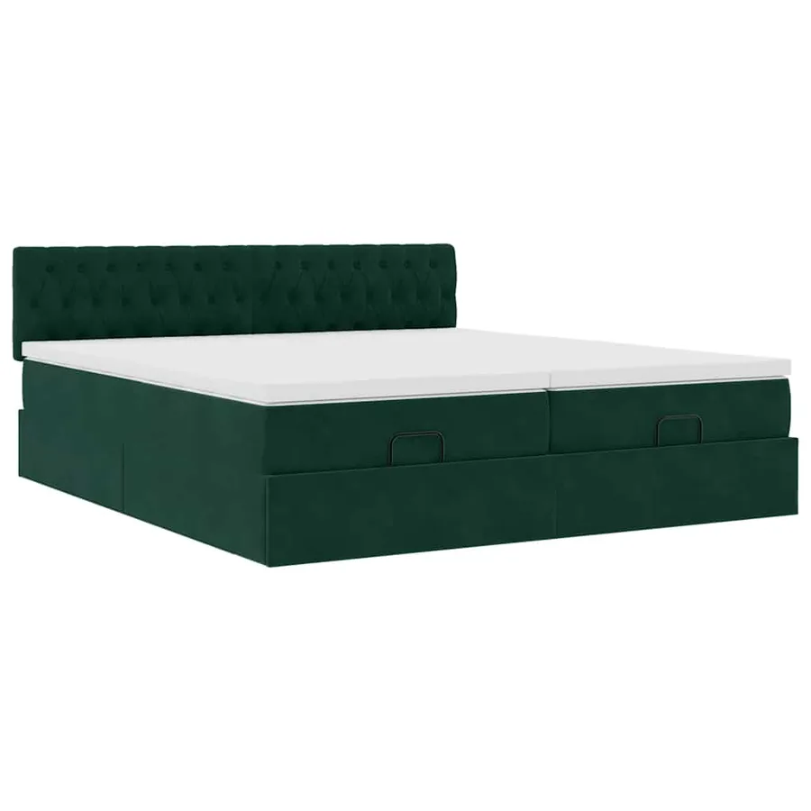 Cadre de lit ottoman avec matelas vert foncé 180x200cm velours - 6