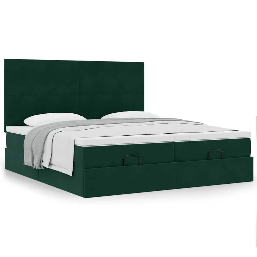 Cadre de lit ottoman avec matelas vert foncé 180x200cm velours - 4
