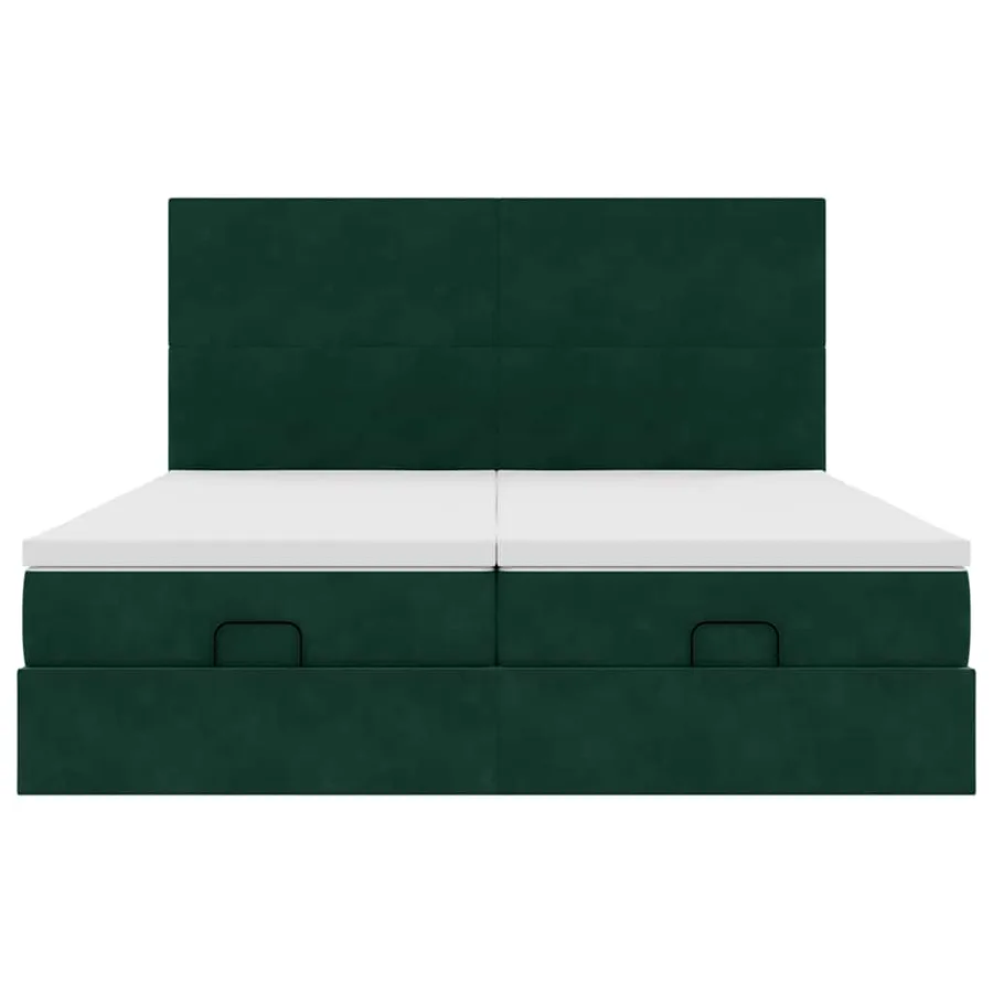 Cadre de lit ottoman avec matelas vert foncé 180x200cm velours - 7