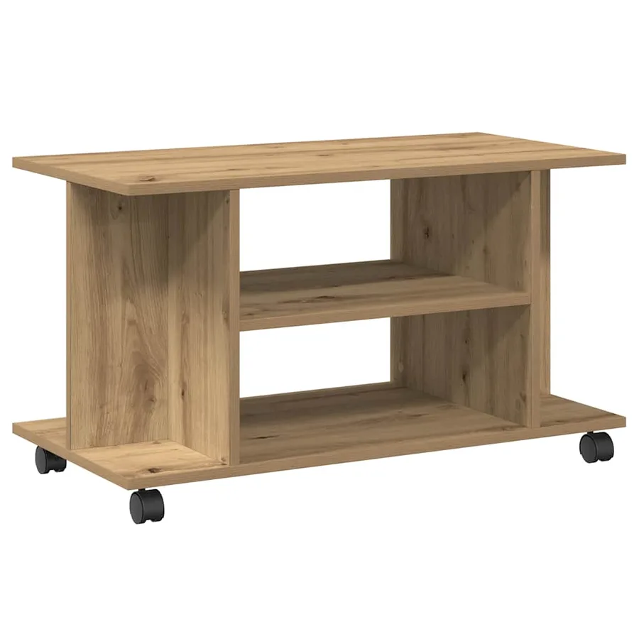 Meuble TV roulettes chêne artisanal 80x40x45 cm bois ingénierie - 2