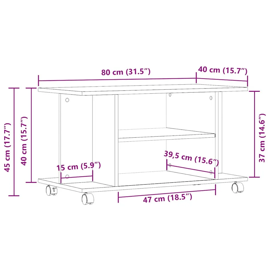 Meuble TV roulettes chêne artisanal 80x40x45 cm bois ingénierie - 9