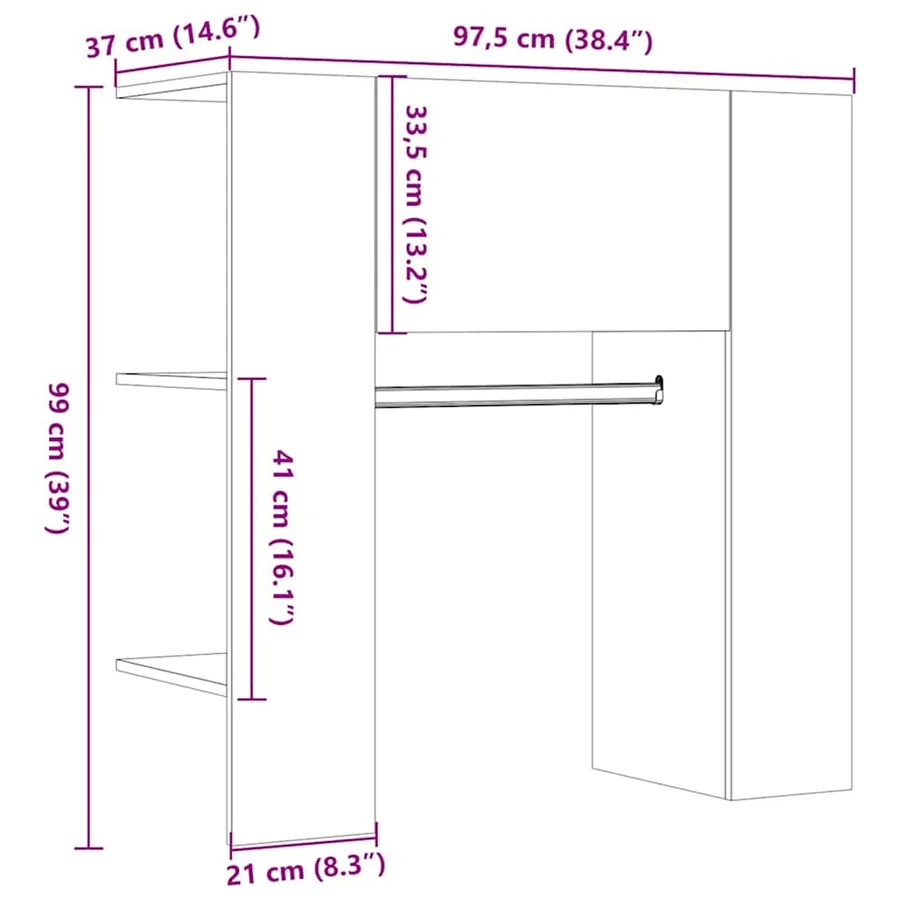 Armoire de couloir chêne artisanal 97,5x37x99cm bois ingénierie - 10