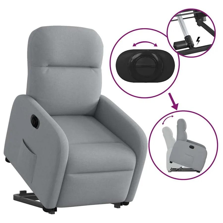 Fauteuil inclinable électrique gris clair tissu - 8