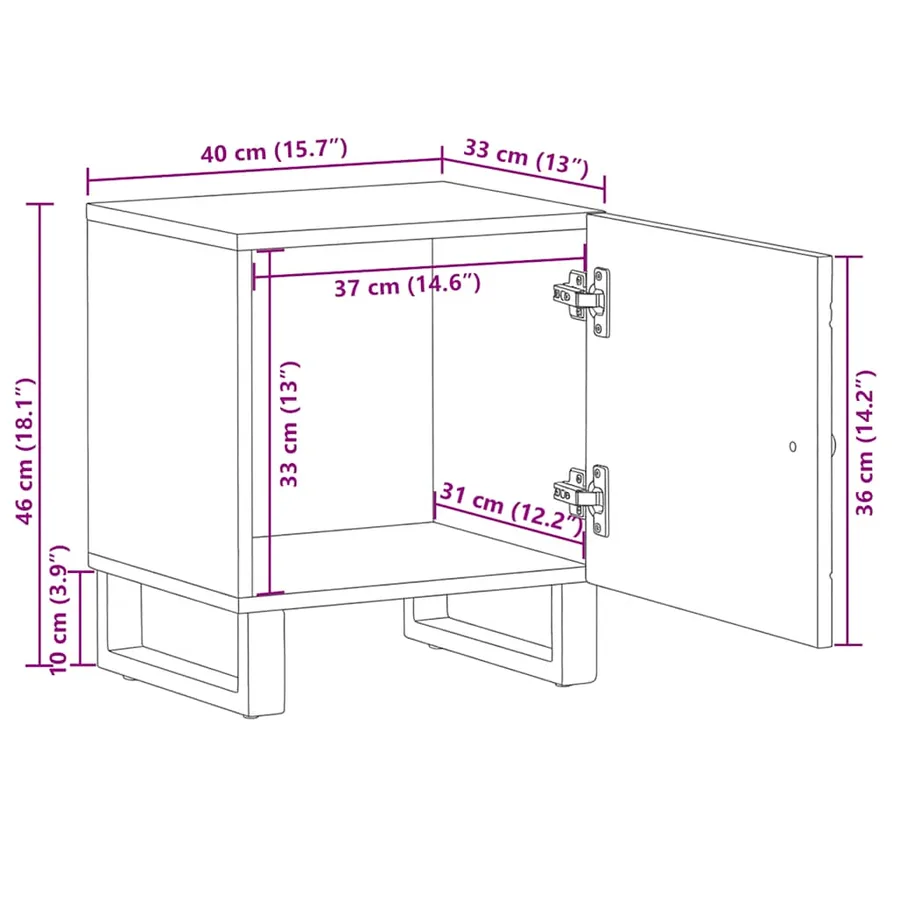 Tables de chevet 2 pcs noir 40x33x46 cm bois de manguier solide - 13