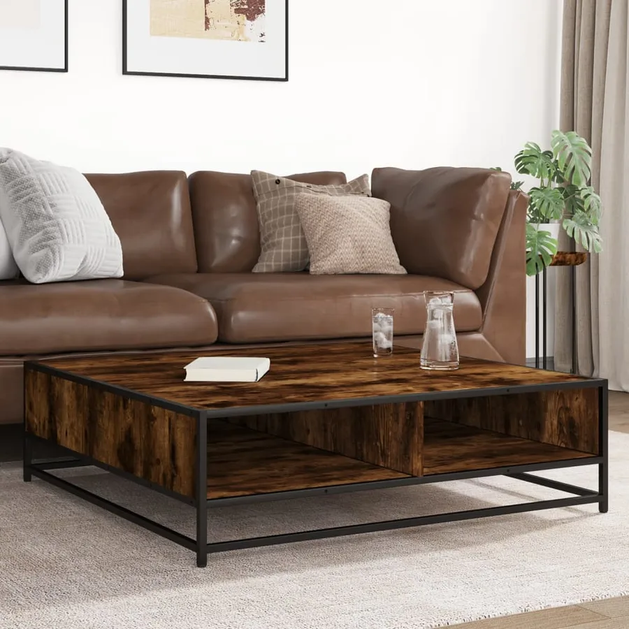 Table basse chêne fumé 100x100x30 cm bois d'ingénierie et métal - 3