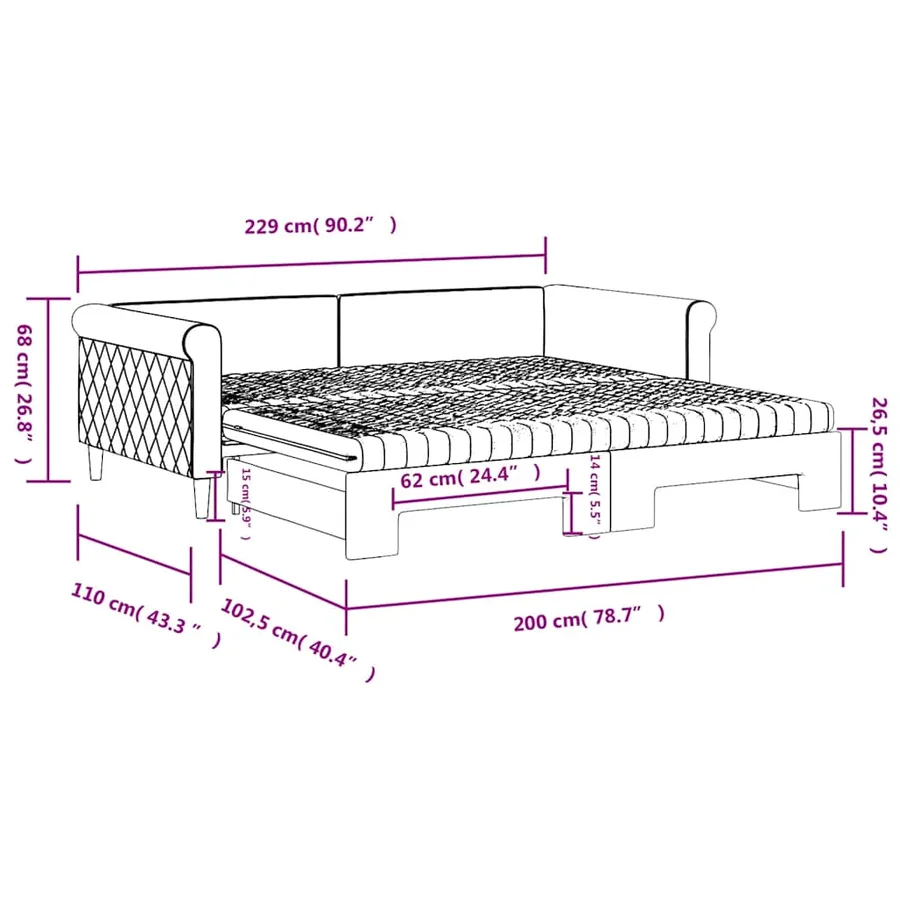 Lit de jour et gigogne et matelas gris foncé 100x200 cm velours - 12