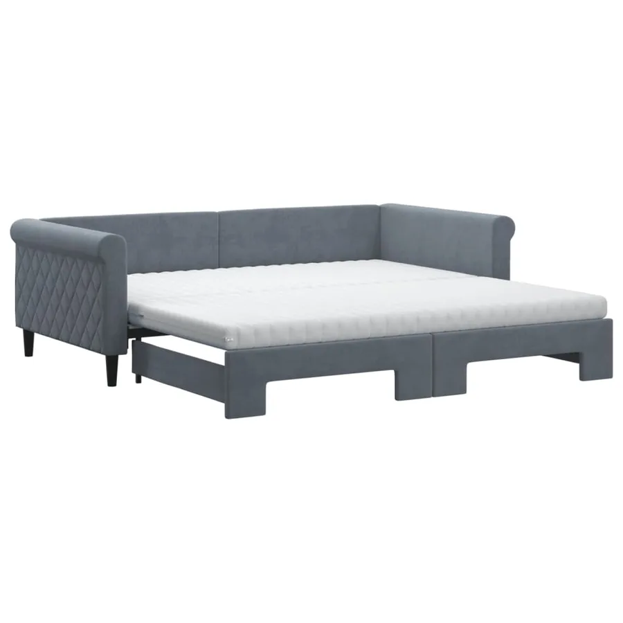 Lit de jour et gigogne et matelas gris foncé 100x200 cm velours - 2
