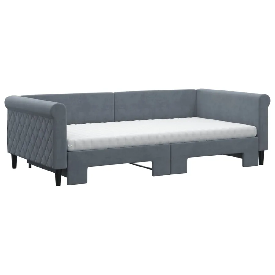 Lit de jour et gigogne et matelas gris foncé 100x200 cm velours - 3