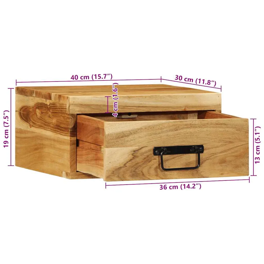 Table de chevet murale bois massif d'acacia - 12