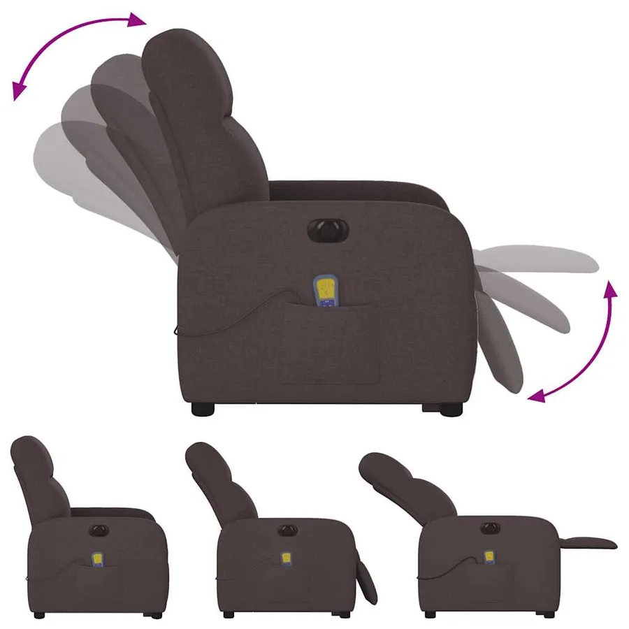 Fauteuil inclinable de massage électrique Marron foncé Tissu - 8