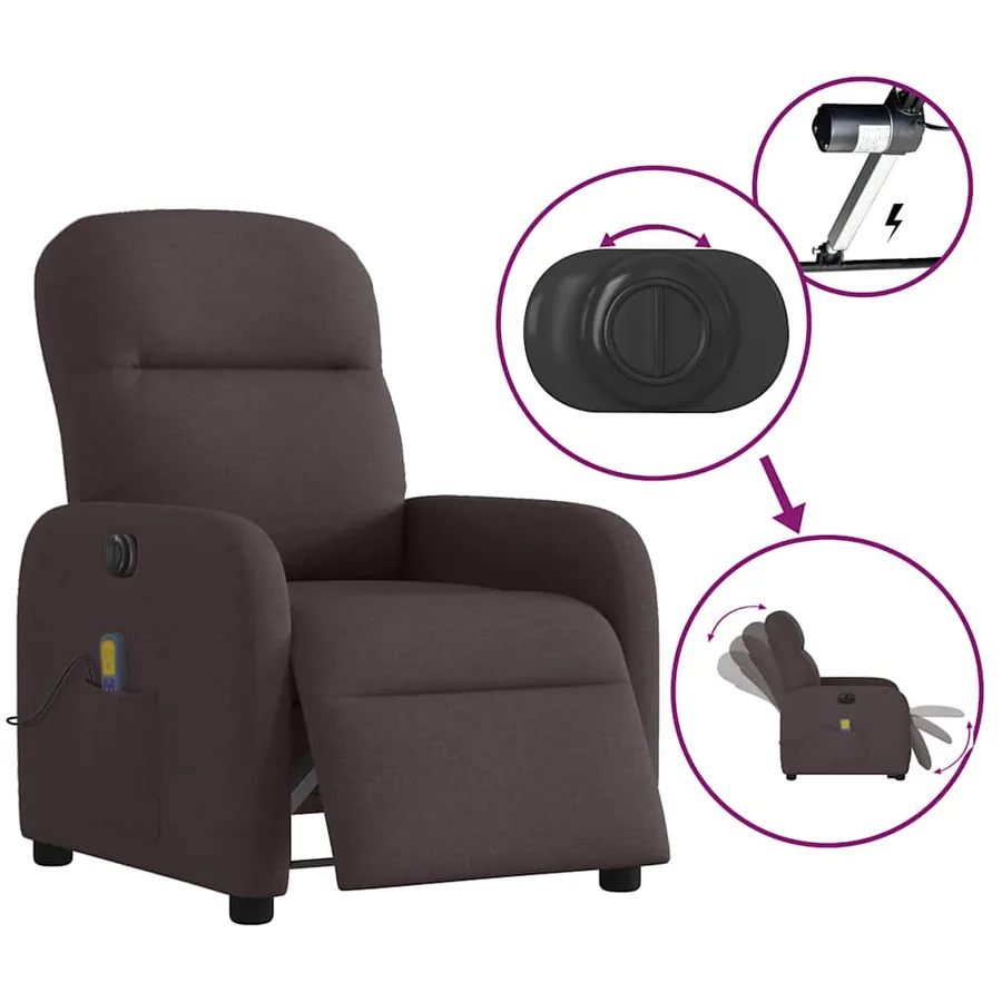 Fauteuil de massage inclinable électrique Marron foncé Tissu - 10