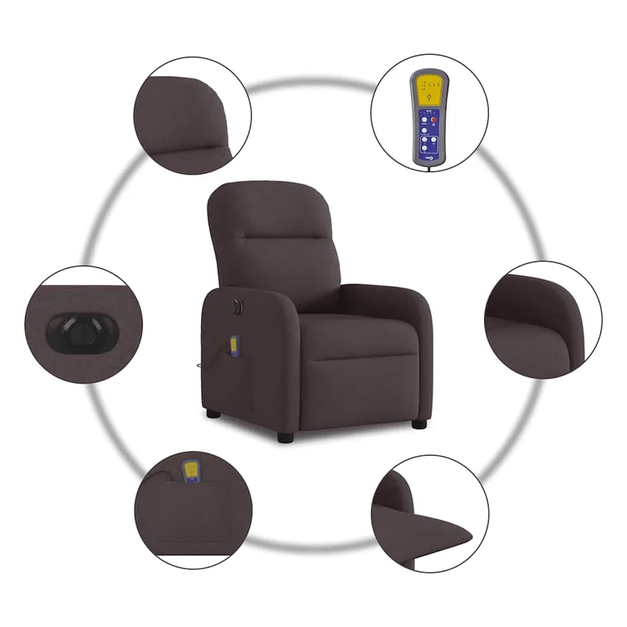 Fauteuil de massage inclinable électrique Marron foncé Tissu - 11