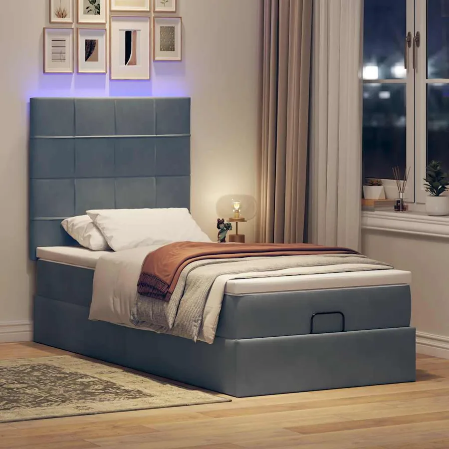 Cadre de lit ottoman avec matelas gris foncé 90x190 cm velours - 3