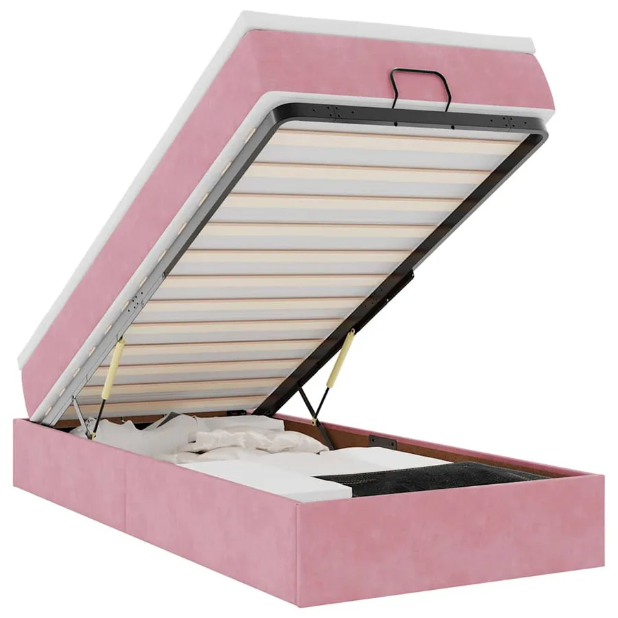 Cadre de lit ottoman avec matelas rose 90x190 cm velours - 2