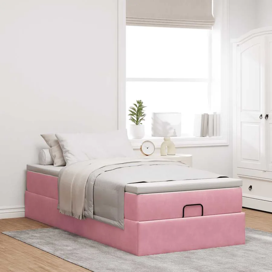 Cadre de lit ottoman avec matelas rose 90x190 cm velours - 3