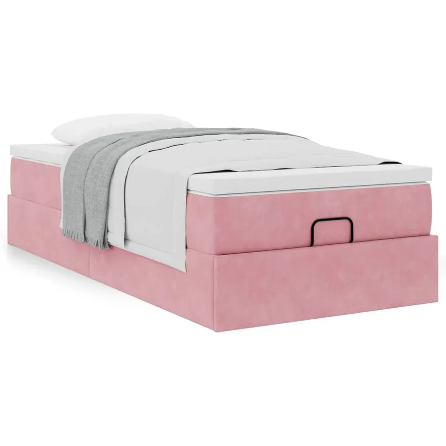 Cadre de lit ottoman avec matelas rose 90x190 cm velours - 4