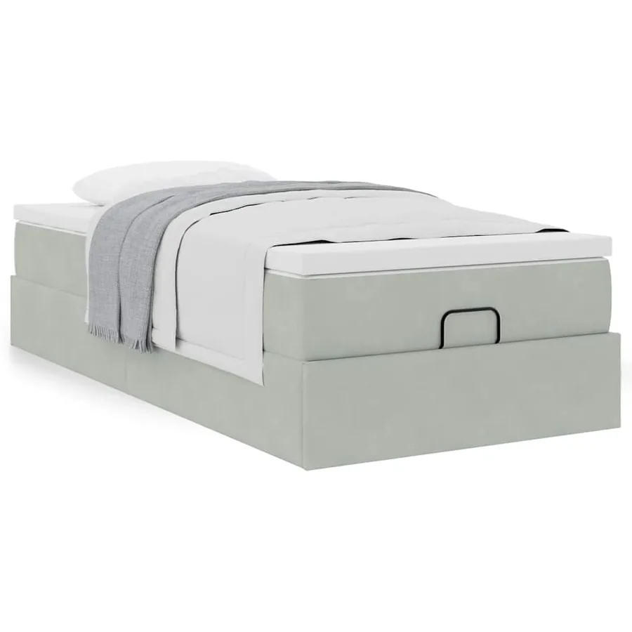 Cadre de lit ottoman et matelas gris clair 90x190 cm velours - 4