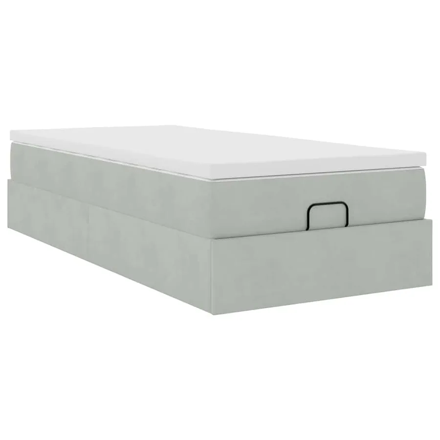 Cadre de lit ottoman et matelas gris clair 90x190 cm velours - 6
