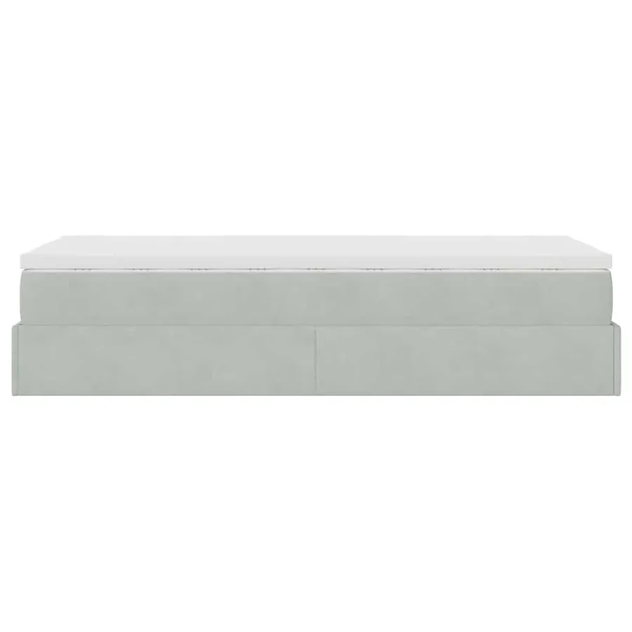 Cadre de lit ottoman et matelas gris clair 90x190 cm velours - 9