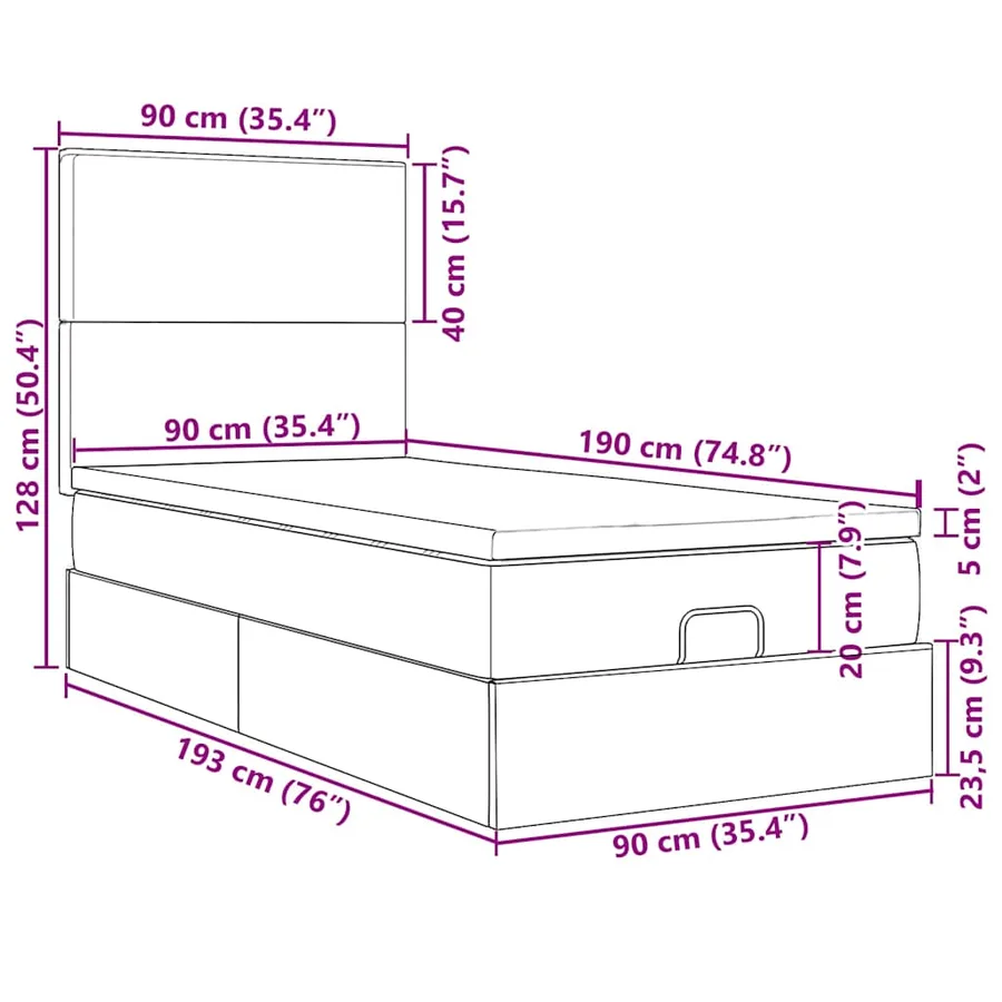 Cadre de lit ottoman avec matelas rose 90x190 cm velours - 18