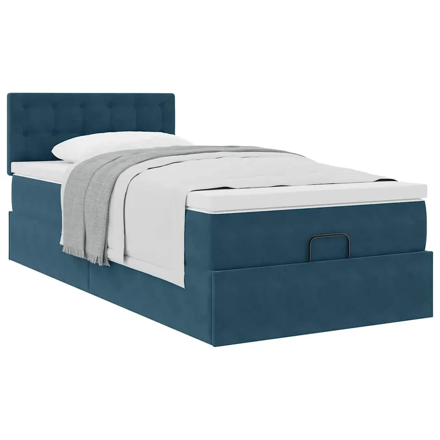 Cadre de lit ottoman avec matelas bleu foncé 90x190 cm velours - 5
