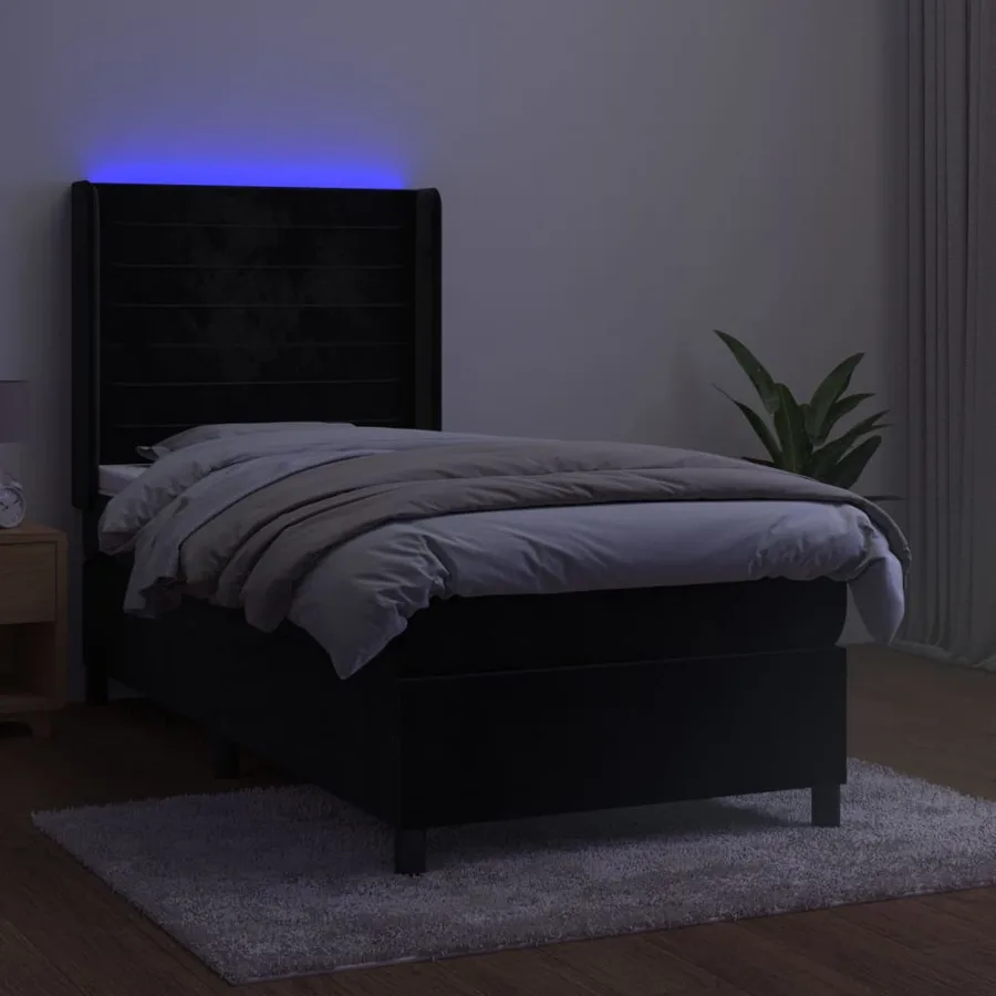 Sommier à lattes de lit matelas et LED Noir 100x200 cm Velours - 3