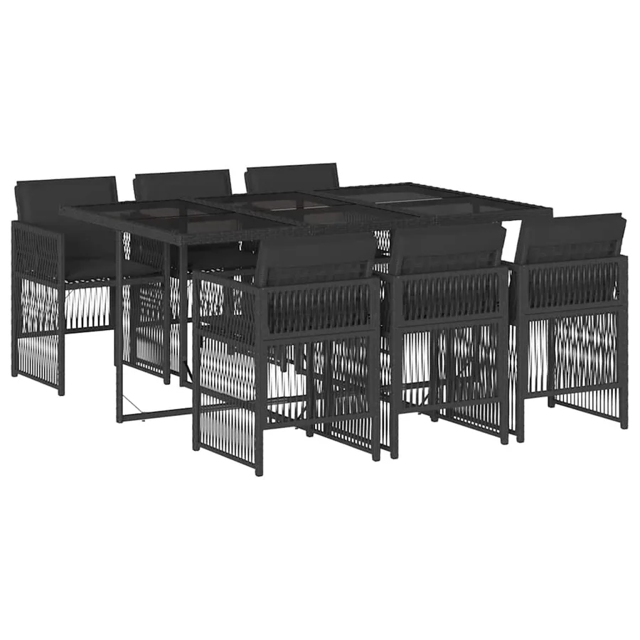 Ensemble à manger de jardin coussins 7pcs Noir Résine tressée - 2