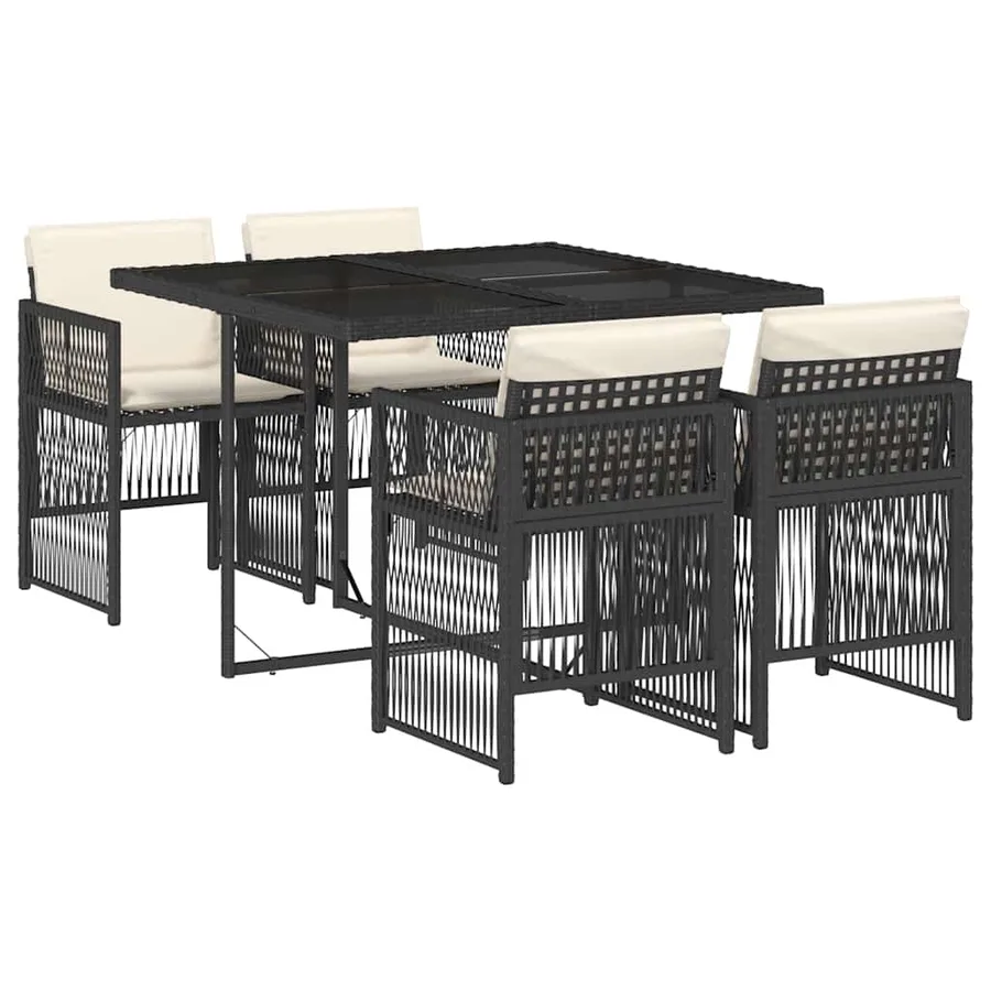 Ensemble à manger de jardin coussins 5pcs Noir Résine tressée - 2