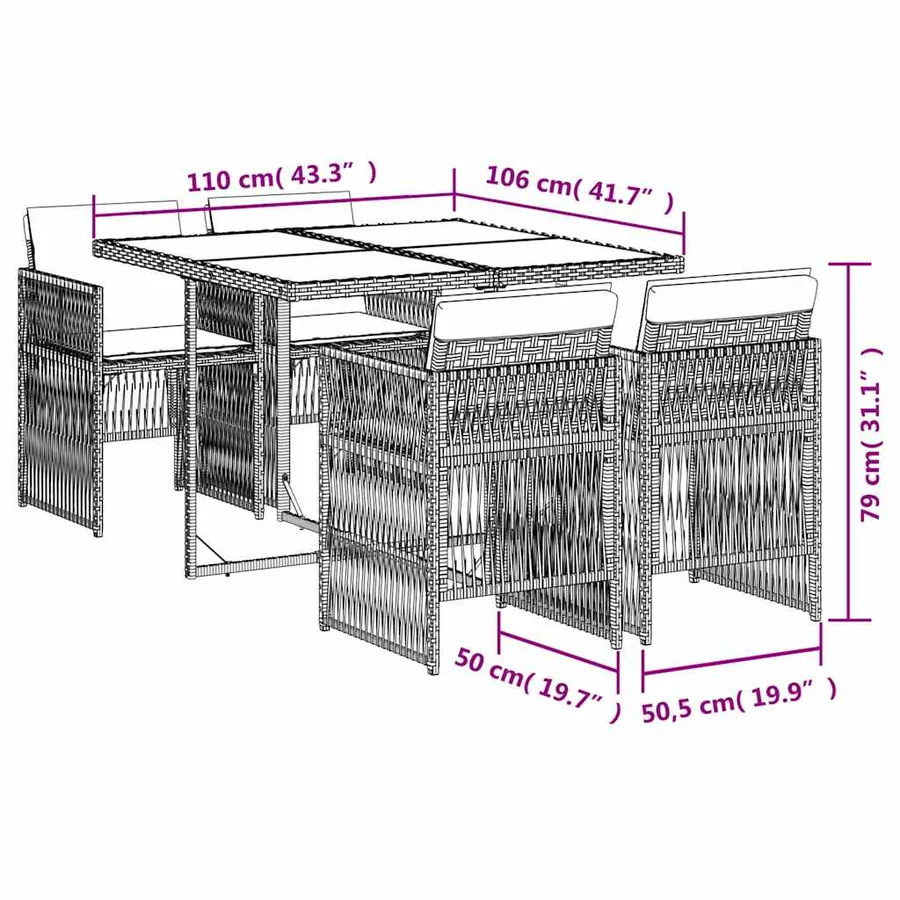 Ensemble à manger de jardin coussins 5pcs Noir Résine tressée - 6