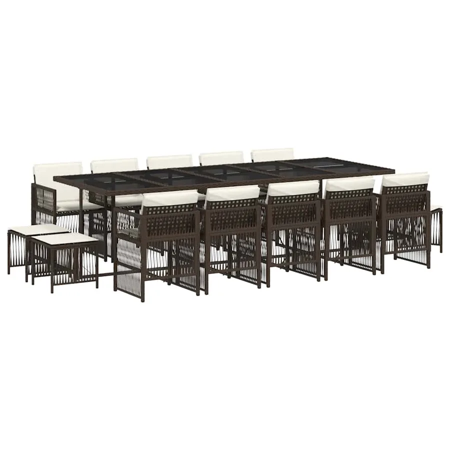 Ensemble à manger de jardin avec coussins 15 pcs marron rotin - 2