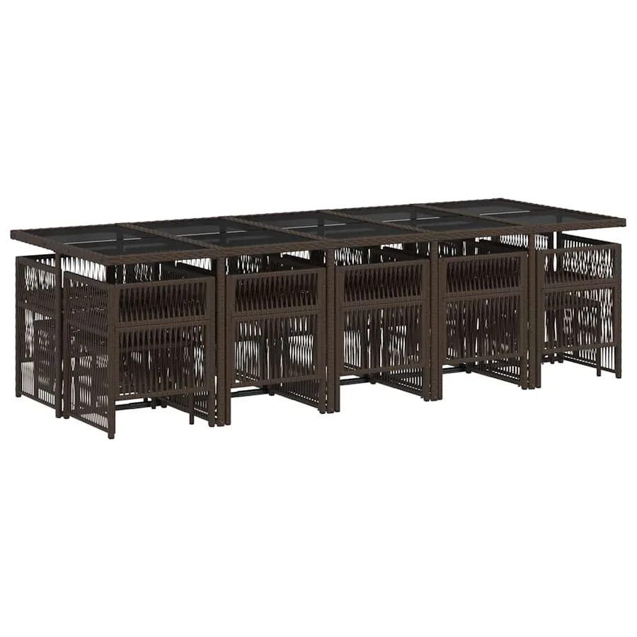 Ensemble à manger de jardin avec coussins 15 pcs marron rotin - 3