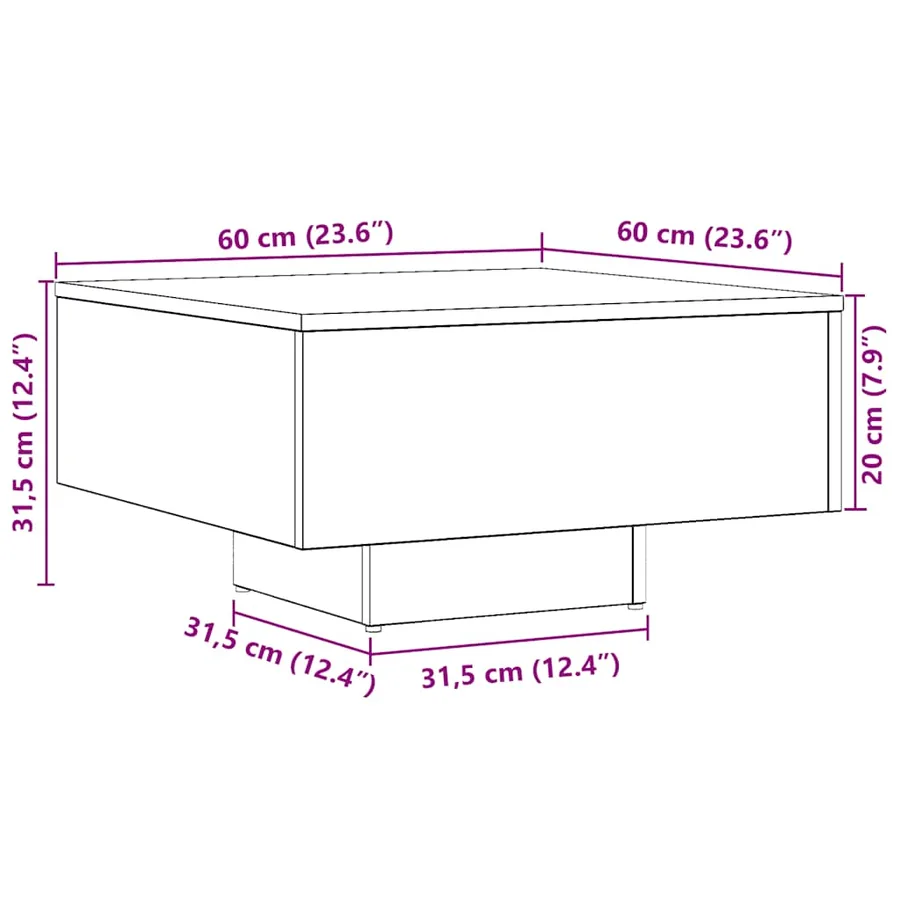 Table basse chêne artisanal 60x60x31,5 cm bois d'ingénierie - 9