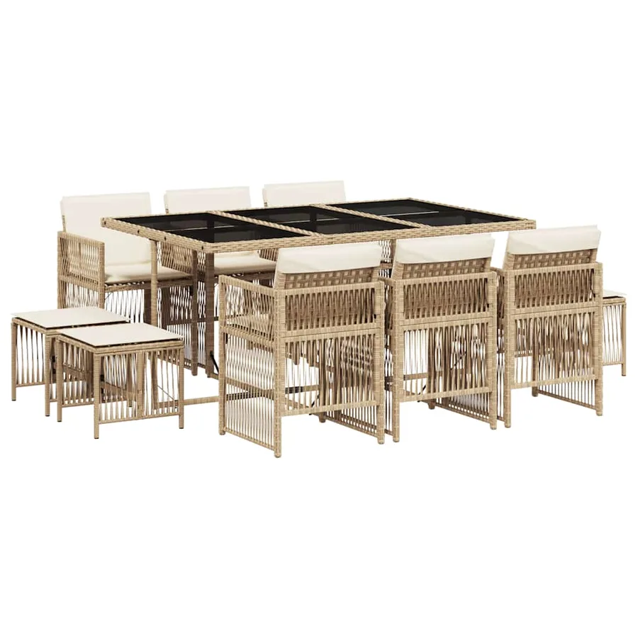 Ensemble à manger de jardin et coussins 11 pcs beige poly rotin - 2