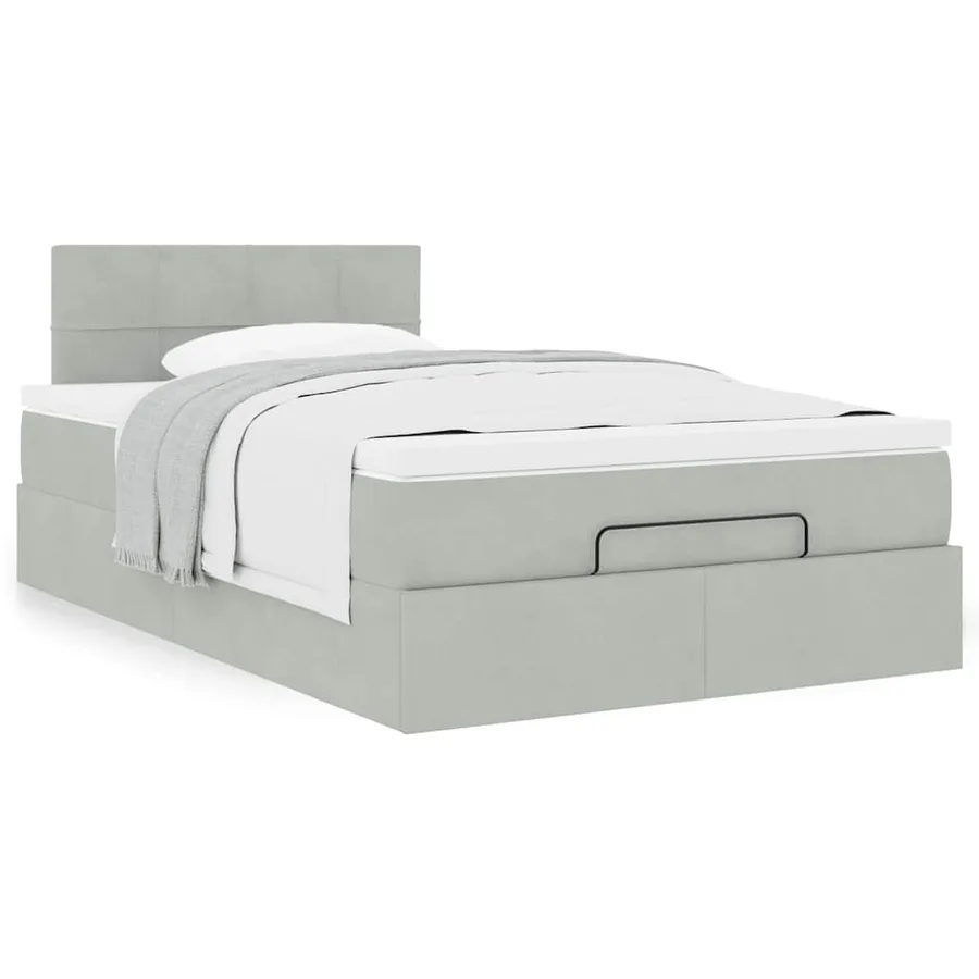 Lit ottoman avec matelas gris clair 120x190 cm velours - 4