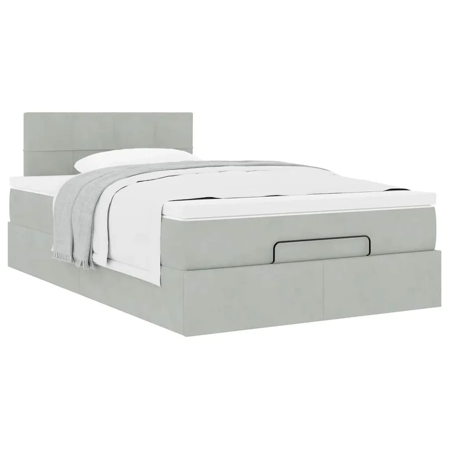 Lit ottoman avec matelas gris clair 120x190 cm velours - 5