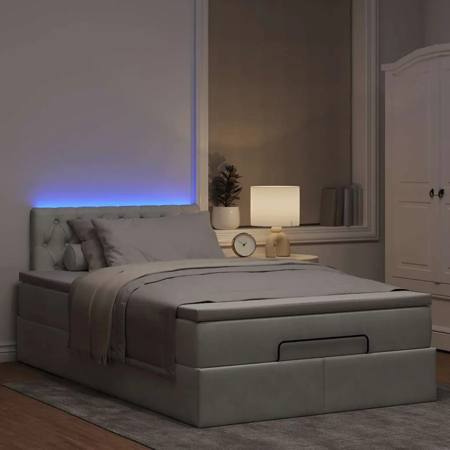 Lit ottoman avec matelas et LED gris clair 120x190cm velours - 3