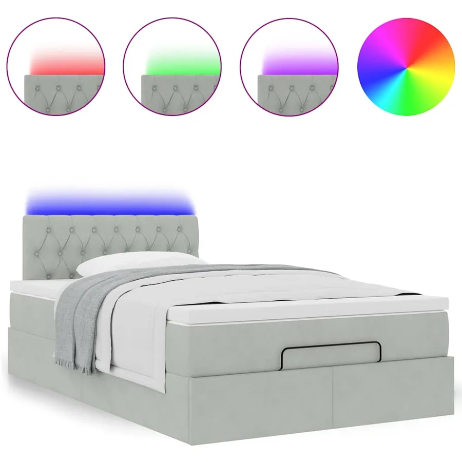 Lit ottoman avec matelas et LED gris clair 120x190cm velours - 5