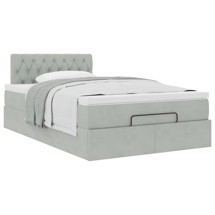 Cadre de lit ottoman et matelas gris clair 120x200 cm velours - 5
