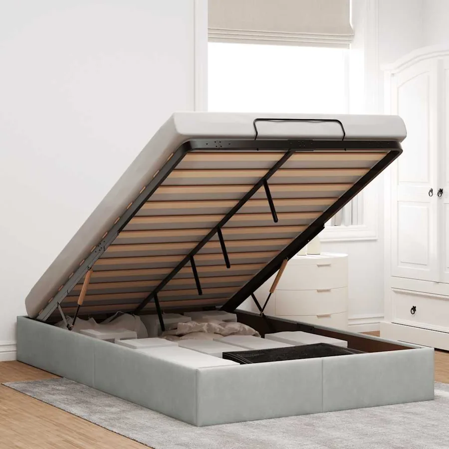 Cadre de lit ottoman sans matelas gris clair 120x200 cm velours