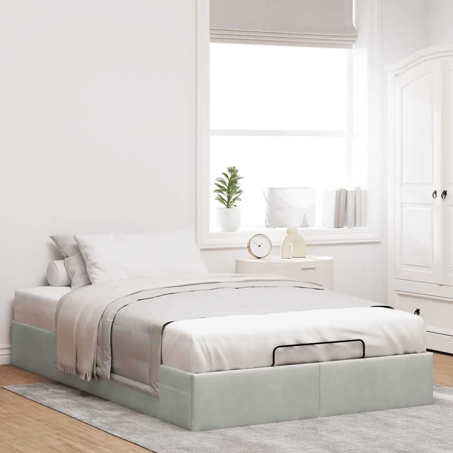 Cadre de lit ottoman sans matelas gris clair 120x200 cm velours - 3